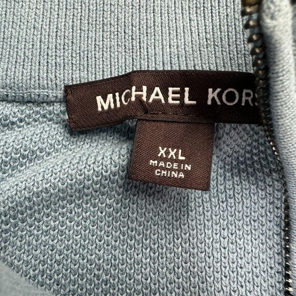 Michael Kors Mens 1/4-Zip Textured Pullover Sweater Light Blue 2XL - Picture 3 of 4